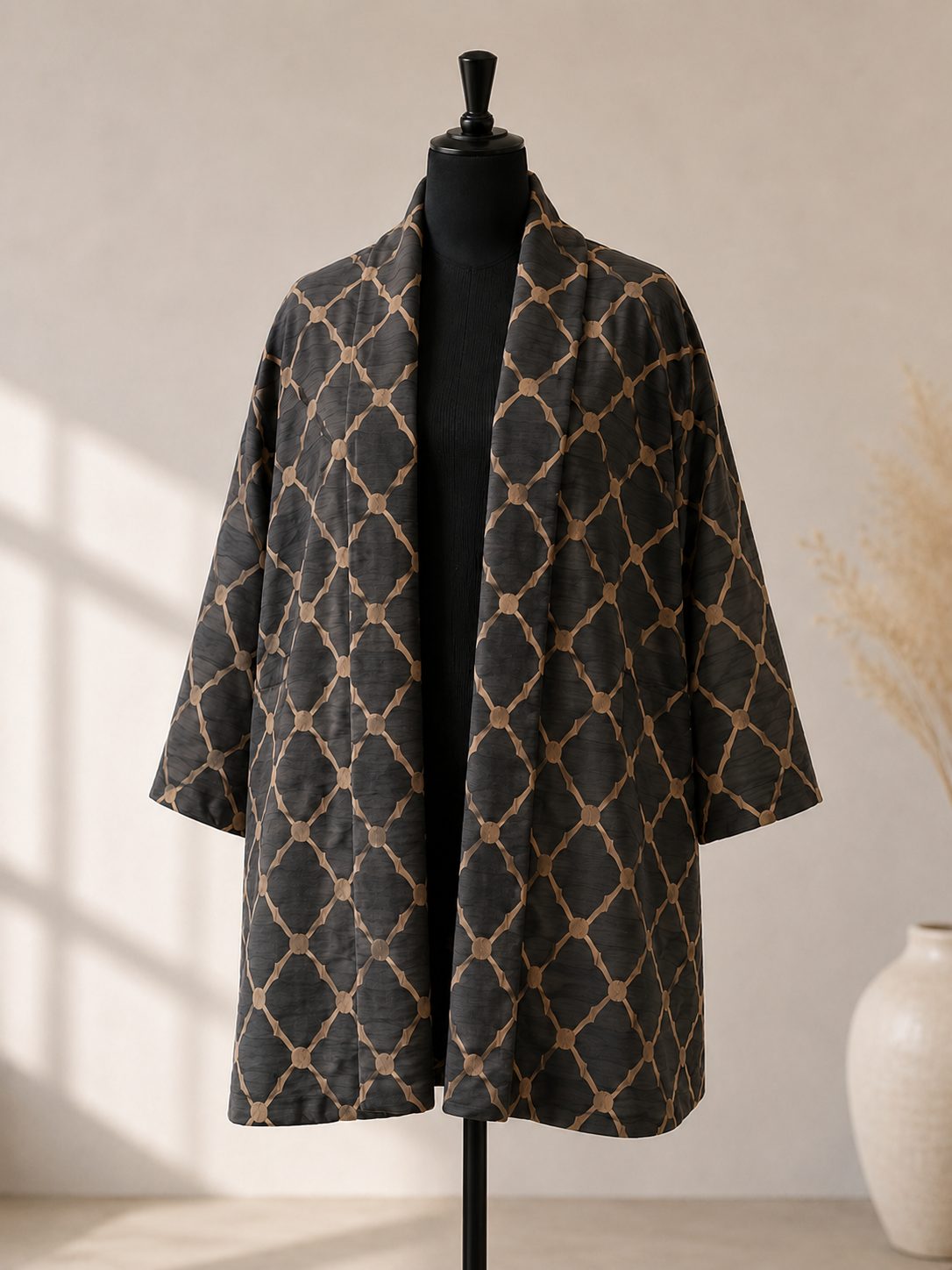 The finished garment on a dress form